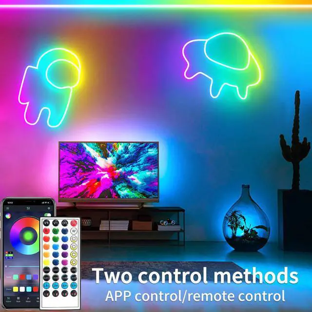 Alt view image 2 of 7 - 66FT Neon LED Rope Lights IP65 Waterproof LED Lights for Bedroom Flexible LED Light Strip with Remote/APP Control RGB Lighting Strip for Indoors Outdoors Bedroom Room Home Décor
