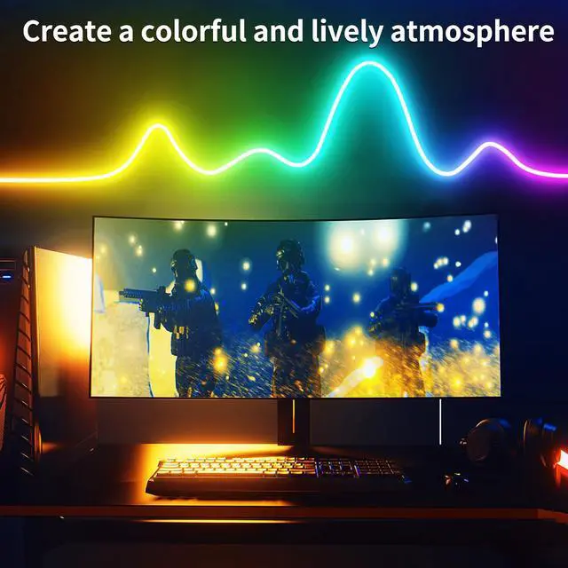 Alt view image 3 of 7 - 66FT Neon LED Rope Lights IP65 Waterproof LED Lights for Bedroom Flexible LED Light Strip with Remote/APP Control RGB Lighting Strip for Indoors Outdoors Bedroom Room Home Décor