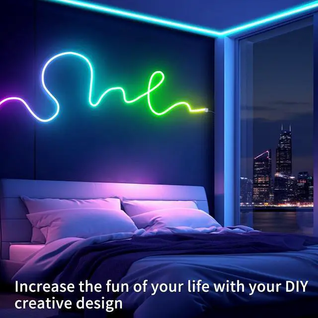 Alt view image 4 of 7 - 66FT Neon LED Rope Lights IP65 Waterproof LED Lights for Bedroom Flexible LED Light Strip with Remote/APP Control RGB Lighting Strip for Indoors Outdoors Bedroom Room Home Décor