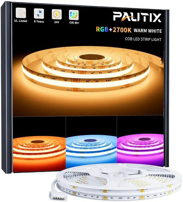 Main image of COB LED Strip Lights,RGBW LED Lights RGB+2700K Warm White UL Listed Dotless 24V Color Changing LED Tape Light for Ceiling,Cabinets,Bedroom,Party Lighting(Power Supply & Controller Not Included)