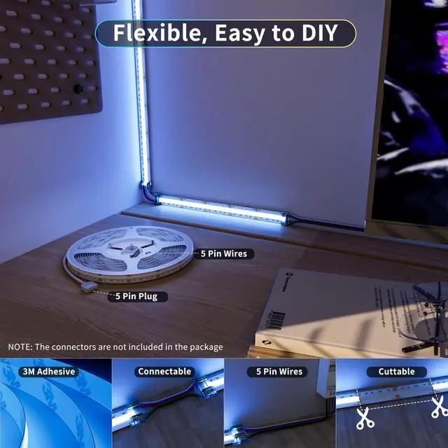 Alt view image 4 of 7 - COB LED Strip Lights,RGBW LED Lights RGB+2700K Warm White UL Listed Dotless 24V Color Changing LED Tape Light for Ceiling,Cabinets,Bedroom,Party Lighting(Power Supply & Controller Not Included)
