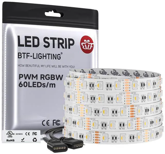 Main image of RGBW LED Strip Lights,UL Listed,5050 4 Colors in 1 RGB + 2700K-3000K Warm White,12V DC,16.4ft/5m 60LEDs/m 12mm White PCB, IP30 for Home Decoration(No Adapter or Controller)