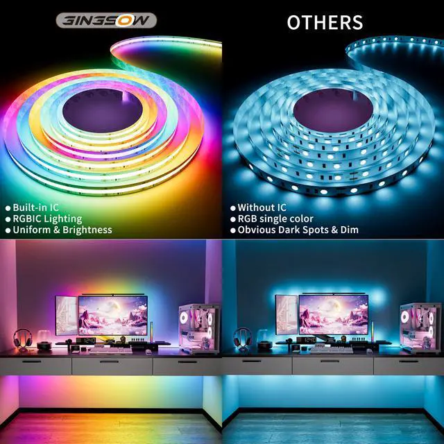 Alt view image 2 of 7 - RGB Smart IC COB LED Strip Light 18ft Addressable Chasing Color 12V LED Light Strip Multicolored Flexible RGB Lights Kit with Music Mode for Party, Decoration, Home DIY Lighting Projects
