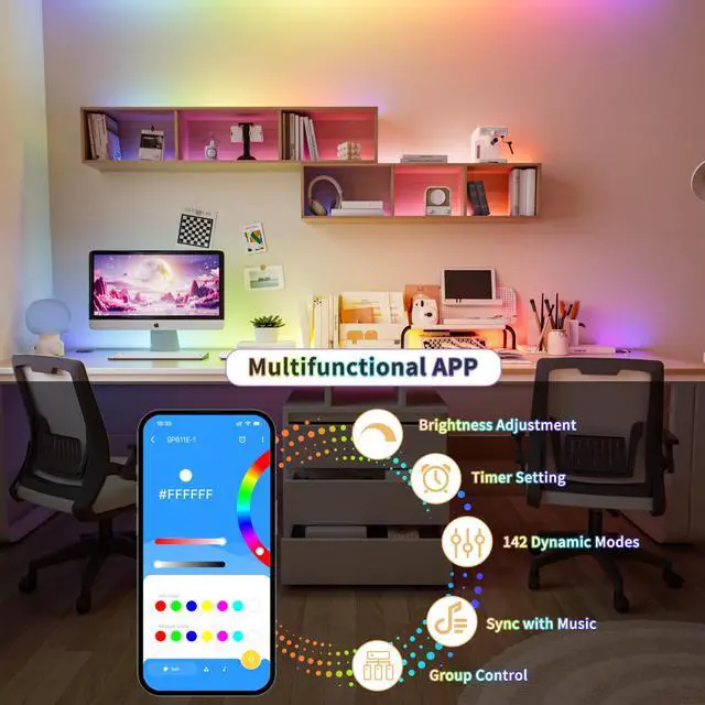 Alt view image 5 of 7 - RGB Smart IC COB LED Strip Light 18ft Addressable Chasing Color 12V LED Light Strip Multicolored Flexible RGB Lights Kit with Music Mode for Party, Decoration, Home DIY Lighting Projects