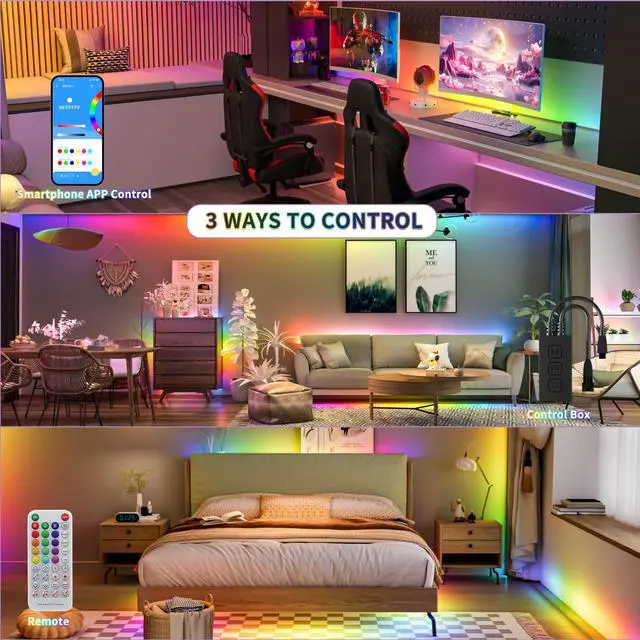 Alt view image 3 of 7 - RGB Smart IC COB LED Strip Light 18ft Addressable Chasing Color 12V LED Light Strip Multicolored Flexible RGB Lights Kit with Music Mode for Party, Decoration, Home DIY Lighting Projects