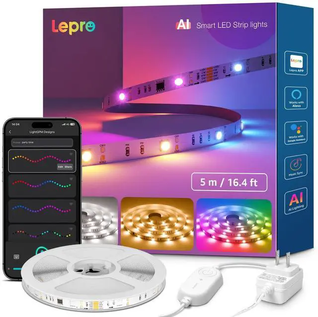 Main image of S2 AI Smart LED Strip Lights 16.4FT RGB+CCT WiFi Bluetooth for Room