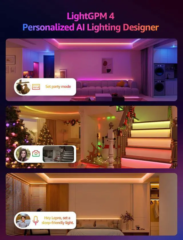 Alt view image 2 of 7 - S2 AI Smart LED Strip Lights 16.4FT RGB+CCT WiFi Bluetooth for Room
