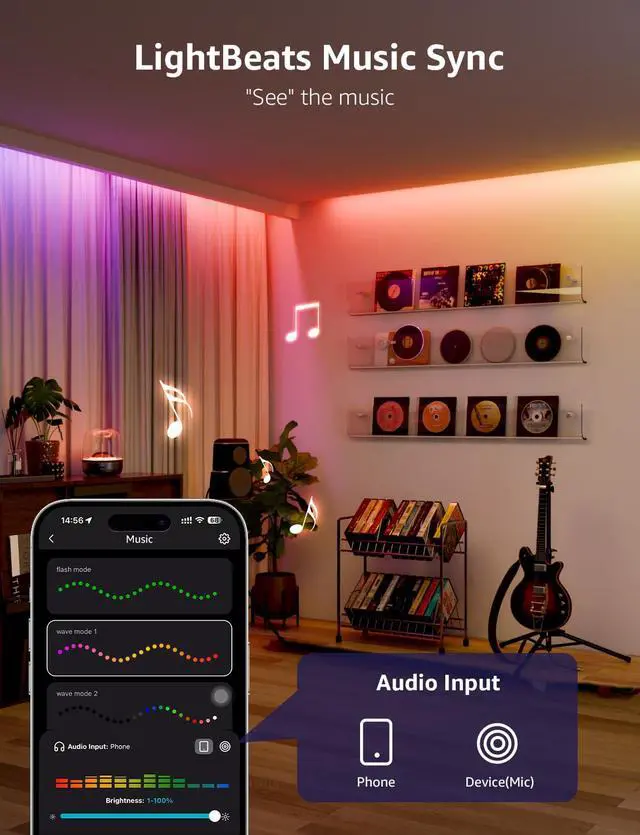 Alt view image 6 of 7 - S2 AI Smart LED Strip Lights 16.4FT RGB+CCT WiFi Bluetooth for Room