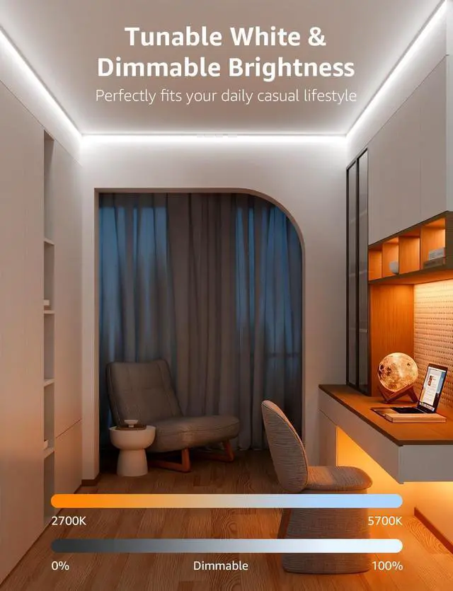 Alt view image 7 of 7 - S2 AI Smart LED Strip Lights 16.4FT RGB+CCT WiFi Bluetooth for Room