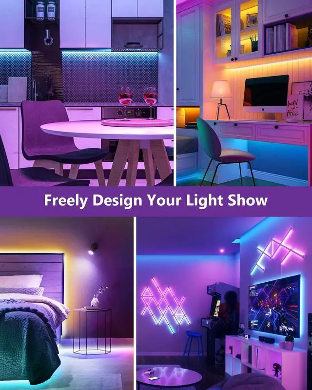 Alt view image 2 of 7 - LED Strip Lights 3 Pcs 1.64FT RGB Small LED Light Strips Kit Dimmable RGB 5050 Color Changing Tape Lights TV Backlight Display Case Lights Shelves Lighting with RF Remote & UL-Listed Adapter