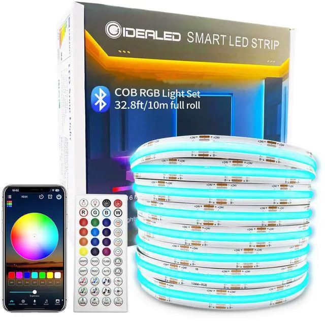 Main image of 32.8ft COB LED Strip Light 24V Kit,Color Changing COB RGB LED Strip Light Dimmable,Flexible LED COB Light Strip with IR Remote &Bluetooth APP Control,FCOB LED Light for Bedroom Decoration
