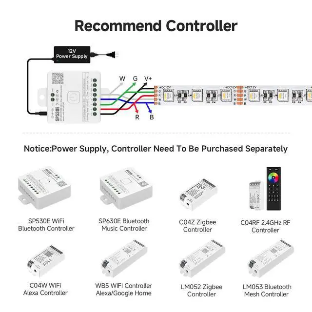 Alt view image 5 of 7 - RGBW LED Strip Lights,UL Listed,5050 4 Colors in 1 RGB + 2700K-3000K Warm White,12V DC,16.4ft/5m 60LEDs/m 12mm White PCB, IP30 for Home Decoration(No Adapter or Controller)