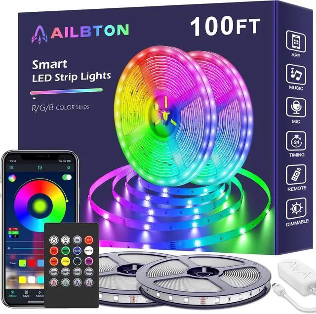 Main image of Led Lights for Bedroom,100ft Led Light Strip Music Sync RGB Led Strip Lights Built-in Mic,Bluetooth App Control Led Room Lights with Remote,5050 RGB Rope Light