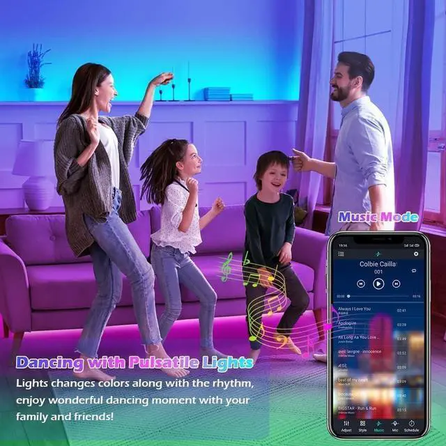 Alt view image 2 of 7 - Led Lights for Bedroom,100ft Led Light Strip Music Sync RGB Led Strip Lights Built-in Mic,Bluetooth App Control Led Room Lights with Remote,5050 RGB Rope Light