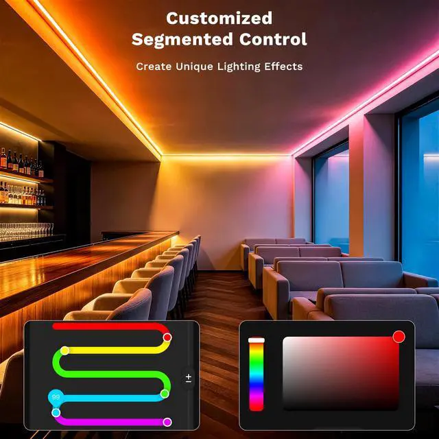 Alt view image 2 of 7 - LED Strip Lights,RGB Smart IC COB LED Strip Light Color Chasing,24ft Multicolor Flexible LED Tape Light,Music Sync with APP Control,Addressable DIY 16M Colors,for Cabinet,Bedroom,Party Decor