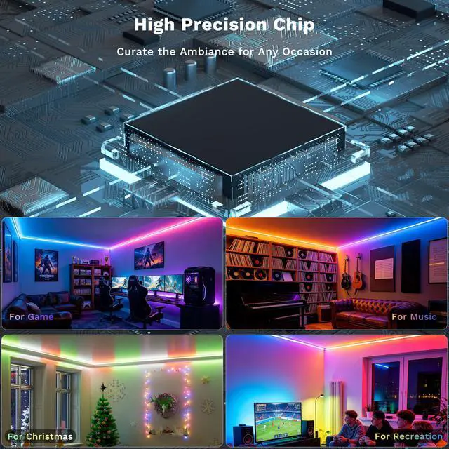 Alt view image 3 of 7 - LED Strip Lights,RGB Smart IC COB LED Strip Light Color Chasing,24ft Multicolor Flexible LED Tape Light,Music Sync with APP Control,Addressable DIY 16M Colors,for Cabinet,Bedroom,Party Decor