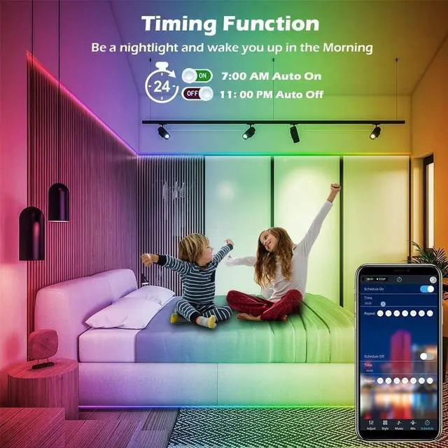 Alt view image 4 of 7 - Led Lights for Bedroom,100ft Led Light Strip Music Sync RGB Led Strip Lights Built-in Mic,Bluetooth App Control Led Room Lights with Remote,5050 RGB Rope Light