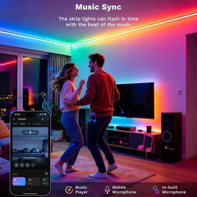Alt view image 6 of 7 - LED Strip Lights,RGB Smart IC COB LED Strip Light Color Chasing,24ft Multicolor Flexible LED Tape Light,Music Sync with APP Control,Addressable DIY 16M Colors,for Cabinet,Bedroom,Party Decor