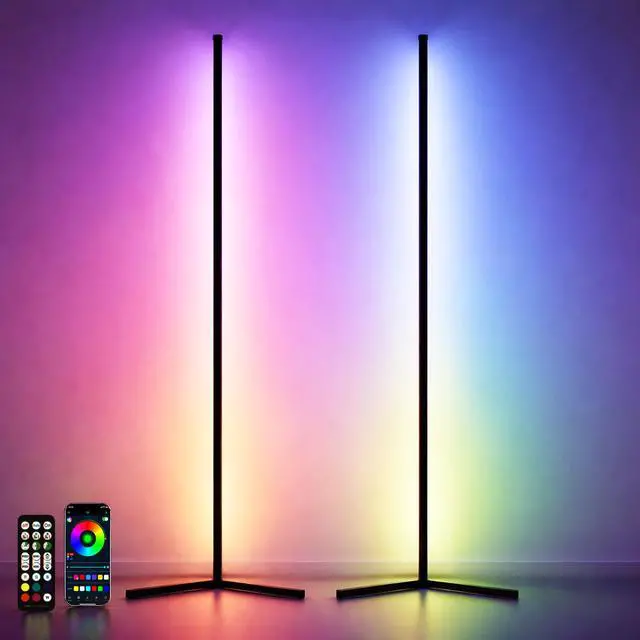 Main image of 2 Pack Corner Floor Lamp 57'' Tall RGB Lamp Modern Mood Lighting with 88 LEDs, Bluetooth App Control, and Sturdy Base for Effortless Setup