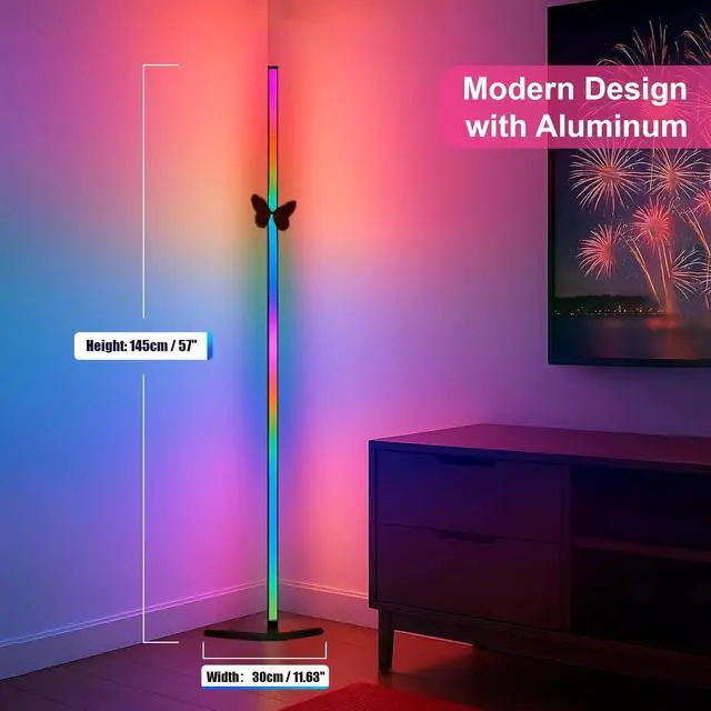 Alt view image 4 of 7 - 2 Pack Corner Floor Lamp 57'' Tall RGB Lamp Modern Mood Lighting with 88 LEDs, Bluetooth App Control, and Sturdy Base for Effortless Setup