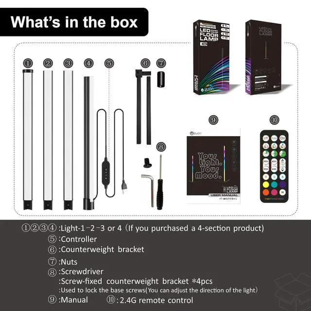 Alt view image 7 of 7 - 2 Pack Corner Floor Lamp 57'' Tall RGB Lamp Modern Mood Lighting with 88 LEDs, Bluetooth App Control, and Sturdy Base for Effortless Setup