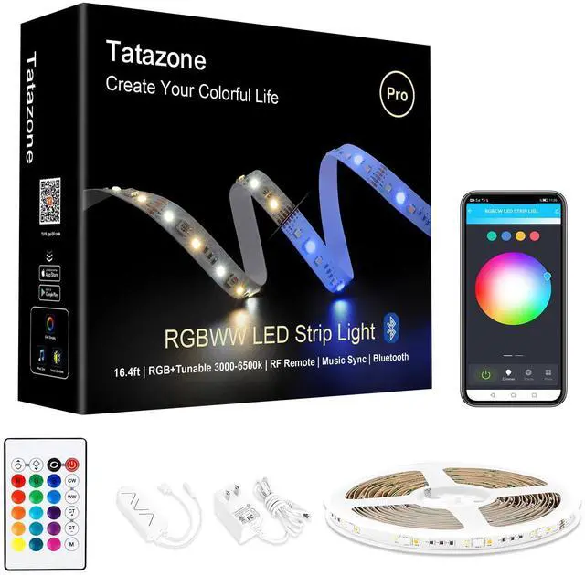 Main image of RGBWW Bluetooth LED Strip Lights, 16.4FT Tunable White 3000K to 6500K+RGB Led Light Strips, Music Sync Color Changing Indoor LED Rope Lights with App and Remote for Cabinet, Bedroom, TV