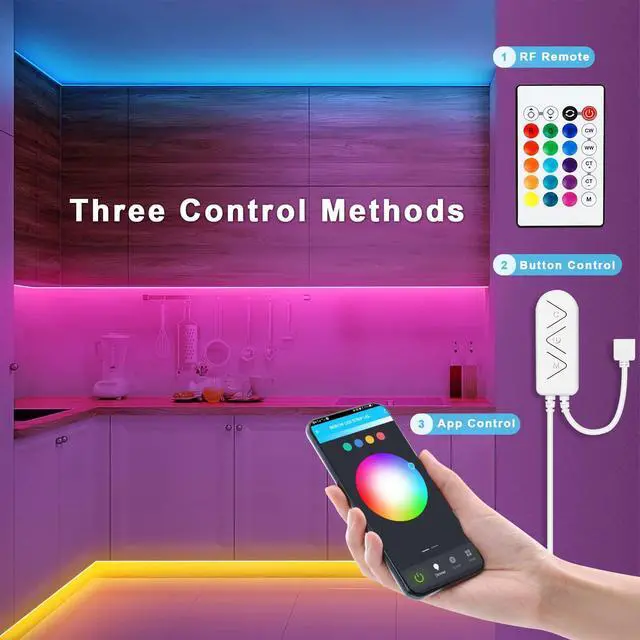Alt view image 4 of 7 - RGBWW Bluetooth LED Strip Lights, 16.4FT Tunable White 3000K to 6500K+RGB Led Light Strips, Music Sync Color Changing Indoor LED Rope Lights with App and Remote for Cabinet, Bedroom, TV