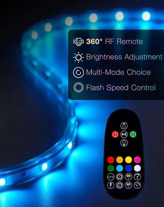 Alt view image 4 of 7 - 120V RGB LED Strip Light Remote Control, Cold Resistant IP65 Waterproof Outdoor Strip Lighting Color Changing, Connectable Lite Multicolor Lighting Strip 7x13mm, 32 FT 300 LEDs ETL Listed