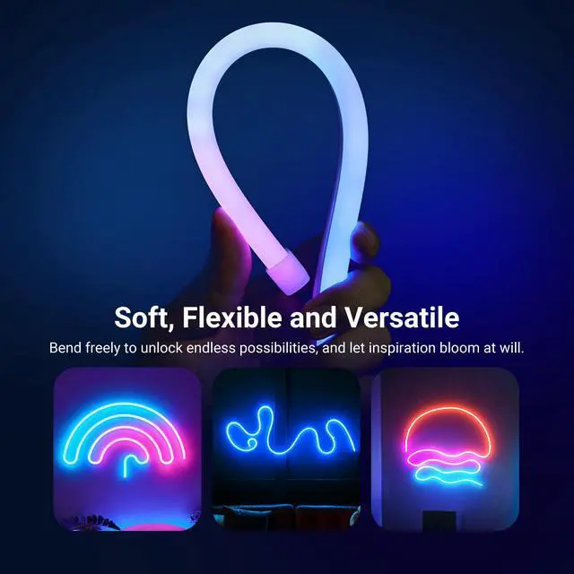 Alt view image 2 of 7 - 9.84ft/3m LED Strip Lights, Smart AI RGB IC Flexible Cuttable Neon Rope Light, App Control, Bedroom Gaming Room Indoor Studio Home Wall Decor, Compatible with Google Assistant Alexa, NS02