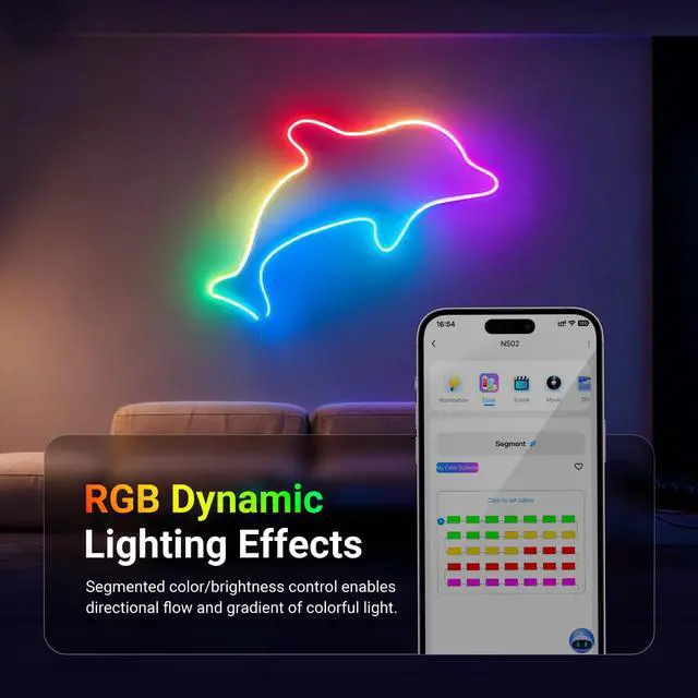 Alt view image 3 of 7 - 9.84ft/3m LED Strip Lights, Smart AI RGB IC Flexible Cuttable Neon Rope Light, App Control, Bedroom Gaming Room Indoor Studio Home Wall Decor, Compatible with Google Assistant Alexa, NS02