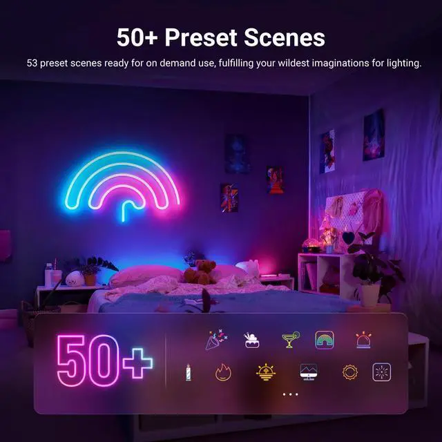 Alt view image 4 of 7 - 9.84ft/3m LED Strip Lights, Smart AI RGB IC Flexible Cuttable Neon Rope Light, App Control, Bedroom Gaming Room Indoor Studio Home Wall Decor, Compatible with Google Assistant Alexa, NS02