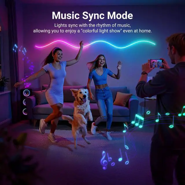Alt view image 7 of 7 - 9.84ft/3m LED Strip Lights, Smart AI RGB IC Flexible Cuttable Neon Rope Light, App Control, Bedroom Gaming Room Indoor Studio Home Wall Decor, Compatible with Google Assistant Alexa, NS02