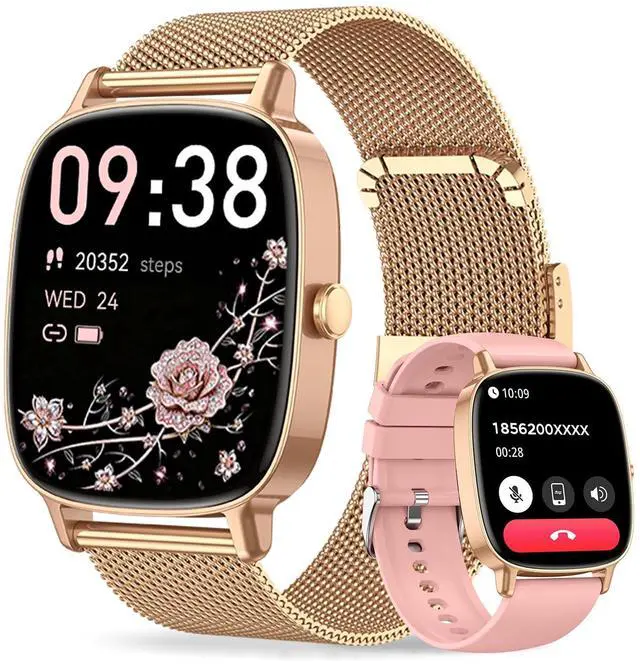 Main image of Smart Watch for Women, Answer/Make Call,1.85'' Ultra-Clear Screen Fitness Tracker with Heart Rate/Sleep/SpO2 Monitor,Smartwatch for iPhone/Samsung/Android,120+ Sport Modes,IP68 Waterproof with 2 Bands