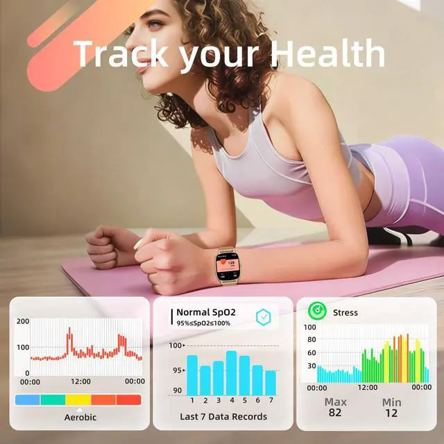 Alt view image 2 of 7 - Smart Watch for Women, Answer/Make Call,1.85'' Ultra-Clear Screen Fitness Tracker with Heart Rate/Sleep/SpO2 Monitor,Smartwatch for iPhone/Samsung/Android,120+ Sport Modes,IP68 Waterproof with 2 Bands
