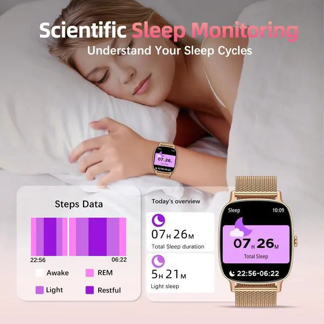 Alt view image 3 of 7 - Smart Watch for Women, Answer/Make Call,1.85'' Ultra-Clear Screen Fitness Tracker with Heart Rate/Sleep/SpO2 Monitor,Smartwatch for iPhone/Samsung/Android,120+ Sport Modes,IP68 Waterproof with 2 Bands