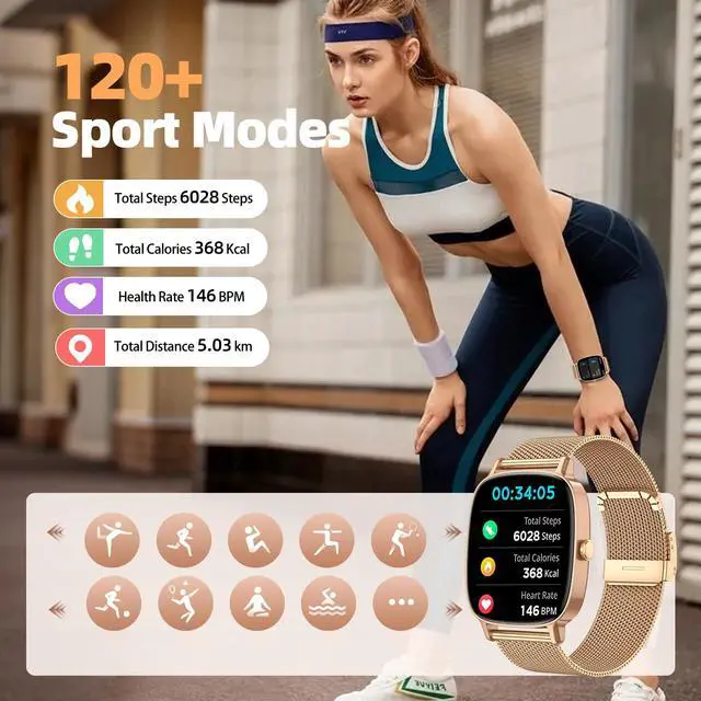 Alt view image 5 of 7 - Smart Watch for Women, Answer/Make Call,1.85'' Ultra-Clear Screen Fitness Tracker with Heart Rate/Sleep/SpO2 Monitor,Smartwatch for iPhone/Samsung/Android,120+ Sport Modes,IP68 Waterproof with 2 Bands
