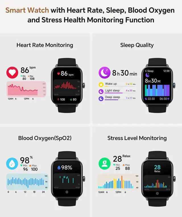 Alt view image 3 of 7 - Smart Watches for Women/Men, 2 Bands, Compatible for Android iPhone