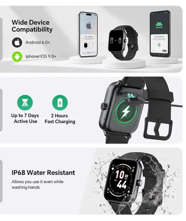 Alt view image 7 of 7 - Smart Watches for Women/Men, 2 Bands, Compatible for Android iPhone