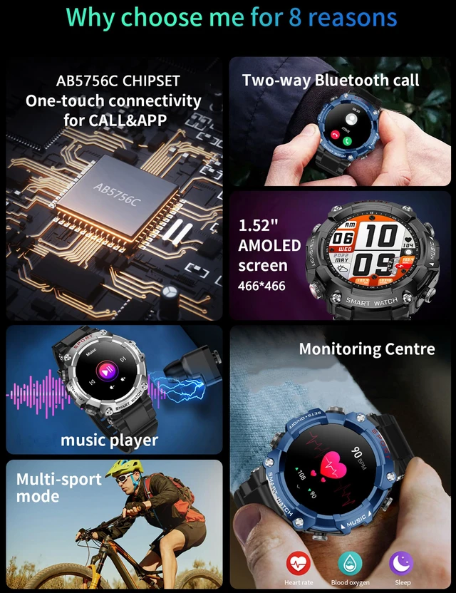 Alt view image 2 of 7 - Smart Watch with Earbuds for Men, 1.52 Inch Round Fitness Watch T96, 2 in 1 Bluetooth Watch with Step,Calories, Sports Smart Watch Long Time Standby for iOS & Android