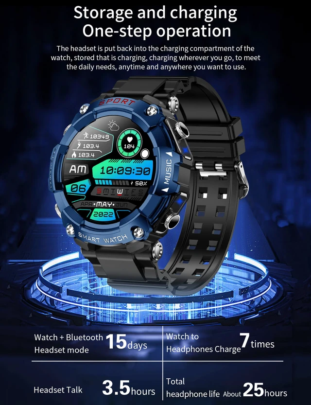 Alt view image 4 of 7 - Smart Watch with Earbuds for Men, Smart Watches for Android Phones, Bluetooth Calling can Answer and Make Calls, Military Resistant Fitness, Sports Fitness Tracker with Step,Heart Rate