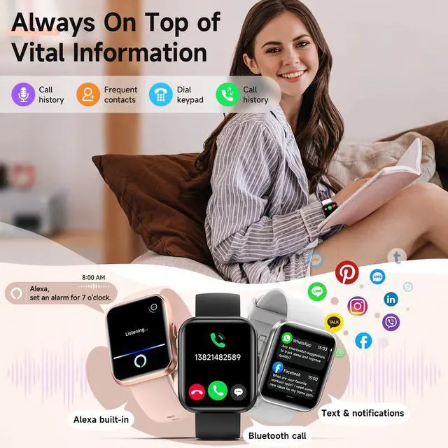 Alt view image 2 of 7 - Smart Watches for Women Men, for Android & iPhone, Alexa Built-in, 1.8" Touch Screen Smartwatch with Heart Rate/SpO2/Sleep/Stress Monitor, 3ATM Waterproof Fitness Tracker, 101+ Sports Modes, 2 Bands