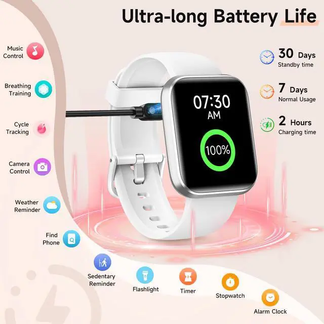 Alt view image 7 of 7 - Smart Watches for Women Men, for Android & iPhone, Alexa Built-in, 1.8" Touch Screen Smartwatch with Heart Rate/SpO2/Sleep/Stress Monitor, 3ATM Waterproof Fitness Tracker, 101+ Sports Modes, 2 Bands