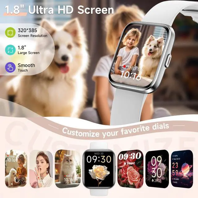 Alt view image 5 of 7 - Smart Watches for Women Men, for Android & iPhone, Alexa Built-in, 1.8" Touch Screen Smartwatch with Heart Rate/SpO2/Sleep/Stress Monitor, 3ATM Waterproof Fitness Tracker, 101+ Sports Modes, 2 Bands