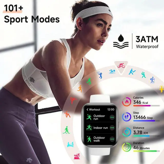 Alt view image 6 of 7 - Smart Watches for Women Men, for Android & iPhone, Alexa Built-in, 1.8" Touch Screen Smartwatch with Heart Rate/SpO2/Sleep/Stress Monitor, 3ATM Waterproof Fitness Tracker, 101+ Sports Modes, 2 Bands