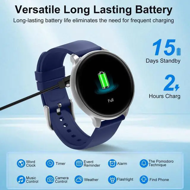 Alt view image 5 of 7 - Smart Watch for Men Women Fitness Tracker with 100+ Sport Modes,Activity Trackers for iOS/Android Waterproof/Heart Rate/Sleep/Steps Monitor/Pedometer Monitor Monitor (Silver+Blue)