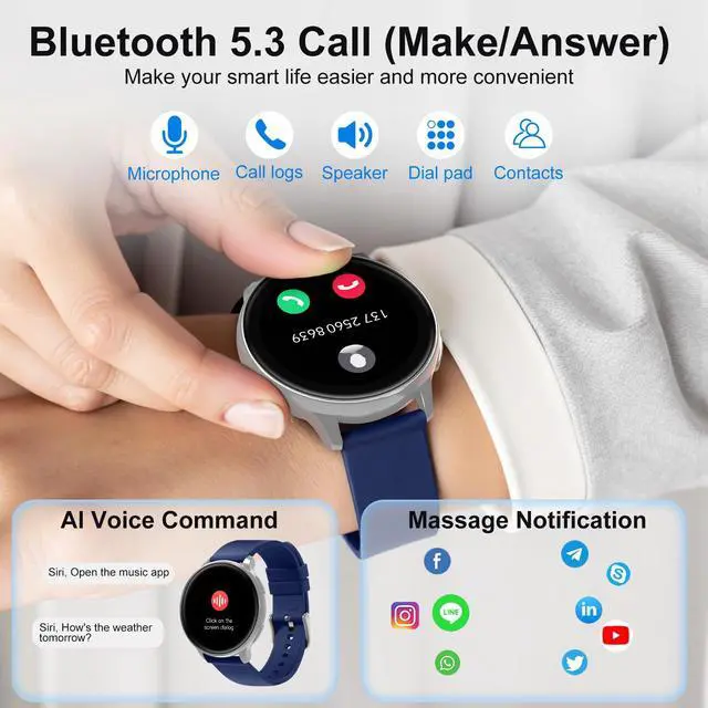 Alt view image 3 of 7 - Smart Watch for Men Women Fitness Tracker with 100+ Sport Modes,Activity Trackers for iOS/Android Waterproof/Heart Rate/Sleep/Steps Monitor/Pedometer Monitor Monitor (Silver+Blue)