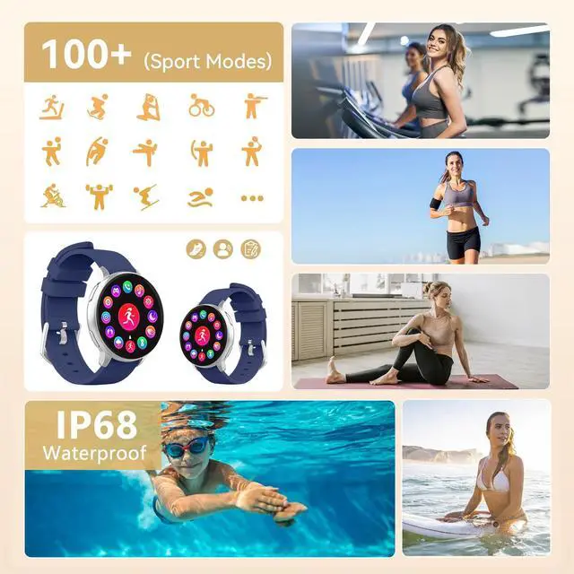 Alt view image 6 of 7 - Smart Watch for Men Women Fitness Tracker with 100+ Sport Modes,Activity Trackers for iOS/Android Waterproof/Heart Rate/Sleep/Steps Monitor/Pedometer Monitor Monitor (Silver+Blue)