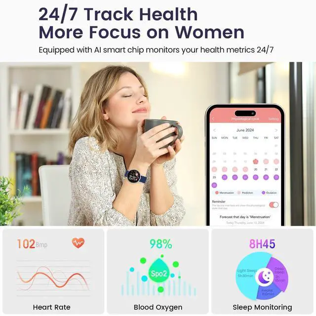 Alt view image 2 of 7 - Smart Watch for Men Women Fitness Tracker with 100+ Sport Modes,Activity Trackers for iOS/Android Waterproof/Heart Rate/Sleep/Steps Monitor/Pedometer Monitor Monitor (Silver+Blue)