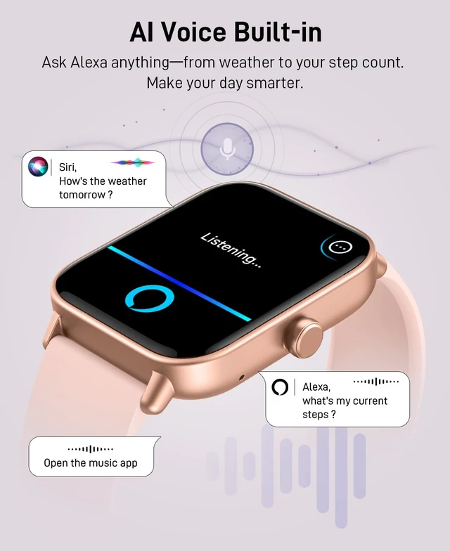 Alt view image 3 of 7 - Smart Watch for Women, Fitness Tracker iOS Android,Blush Pink 1.85" HD Smartwatch, Calling, 2 Bands (Silicone+Woven), Alexa, Heart Rate/Sleep Monitor, Waterproof, Watch Gift for Women