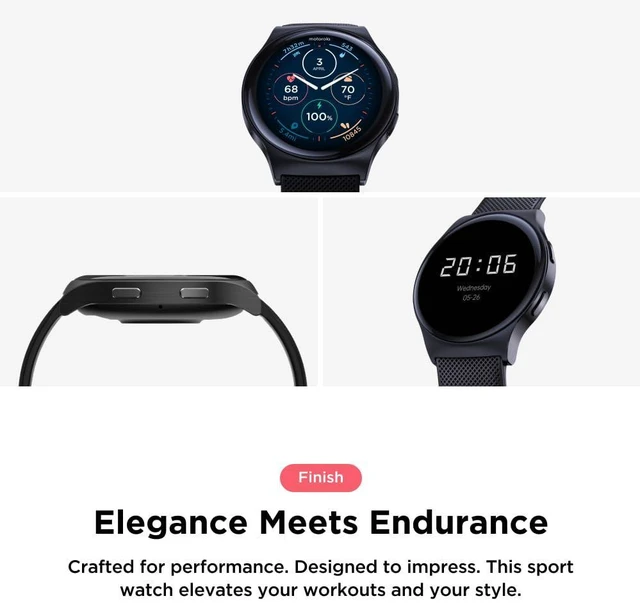 Alt view image 4 of 7 - Moto Watch 120 - Premium Bluetooth Smartwatch with AMOLED Display, 10-Day Battery, Heart Rate & SpO2 Tracking, Fitness & Health Monitoring, Compatible with Android and iPhone - Phantom Black